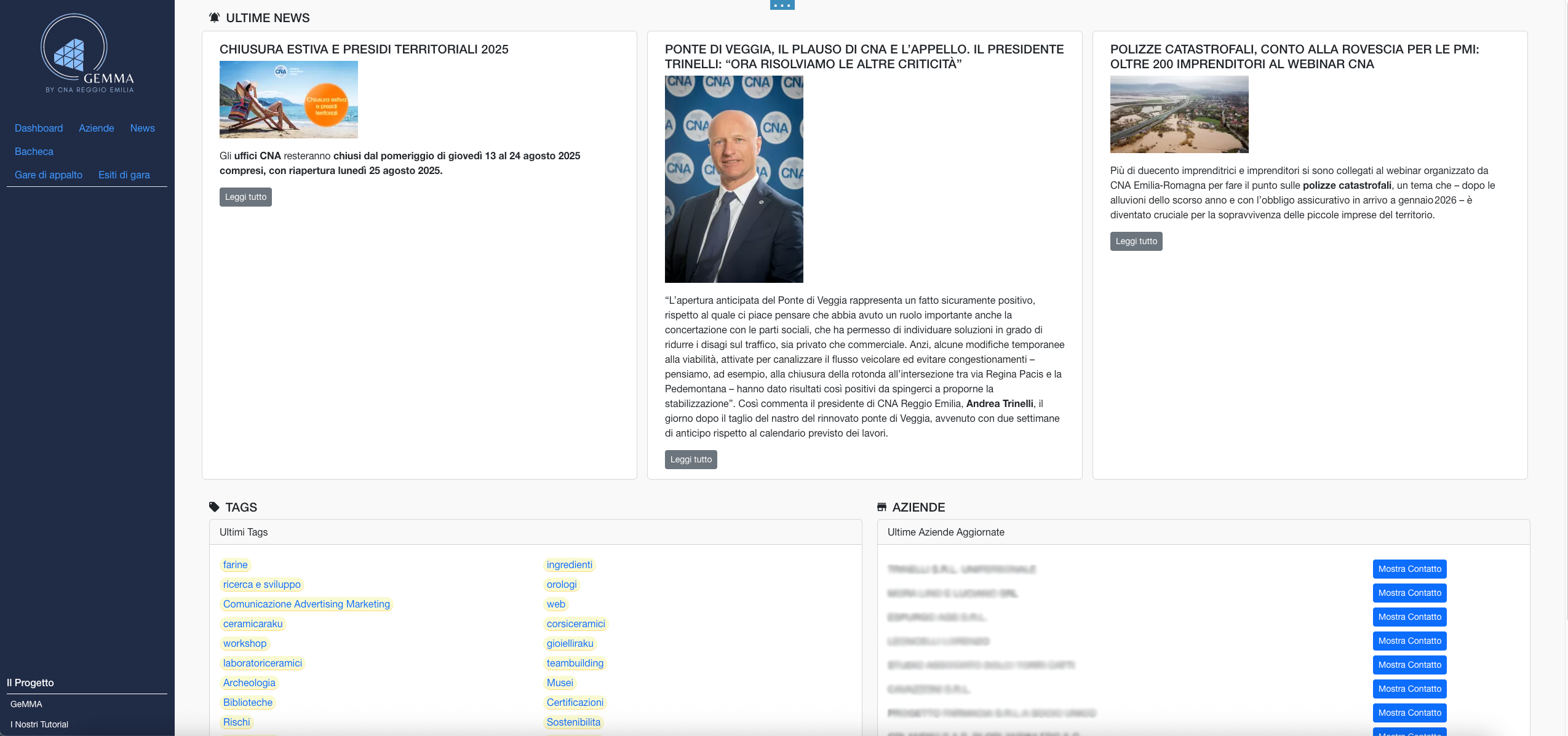 Vista del progetto CNA Reggio Emilia